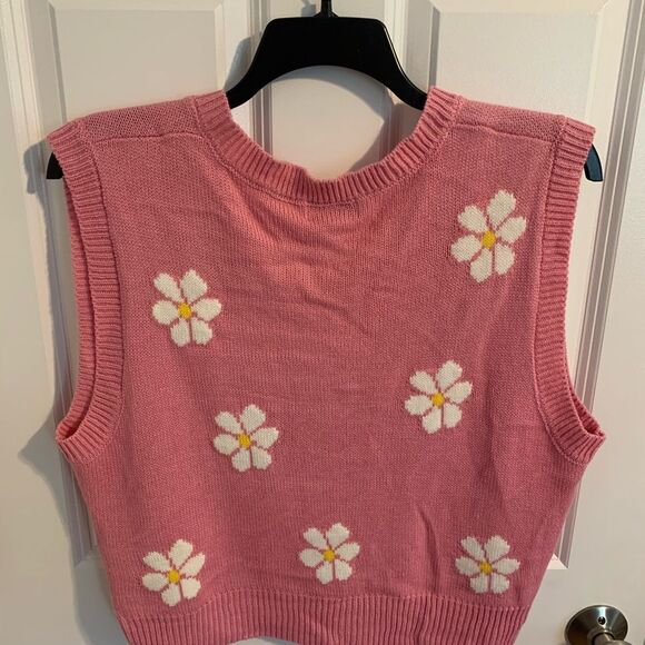 Just Polly New York Size 3X Pink Floral Knit Vest - Picture 3 of 3